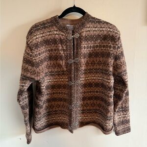 Vintage 100% Wool Patterned fair isles Knit Cardigan- cottagecore